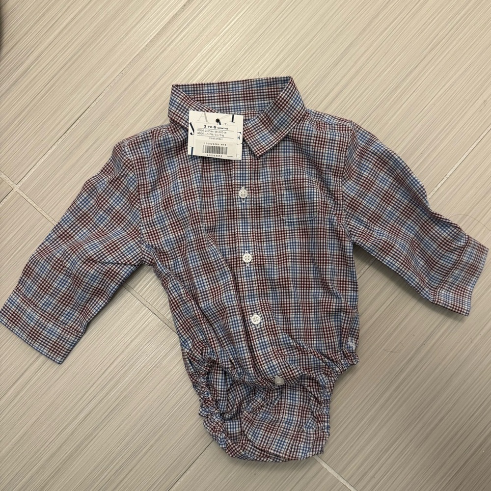 Janie and Jack plaid bodysuit with collar and buttons. Size 3-6 months. NWT.
